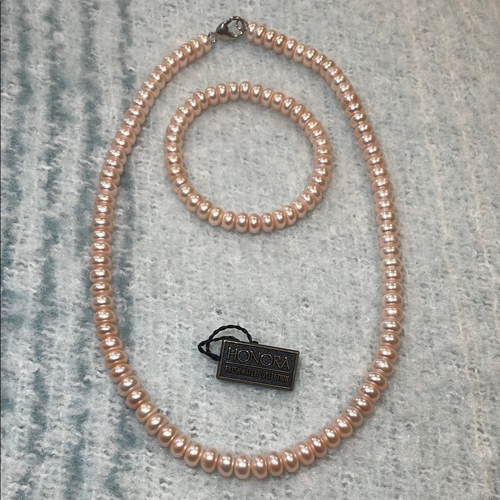 Honora Pink Pearl Necklace and Bracelet Set